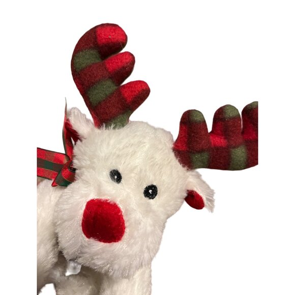 American Greetings Christmas Reindeer Plush 15 in White Plaid Antler Bow 2018 - Picture 1 of 9
